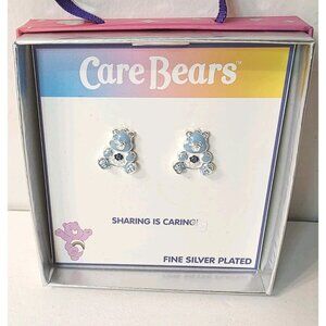 Care Bears Blue Enamel Grumpy Bear Crystal Stud Silver Plated Earrings